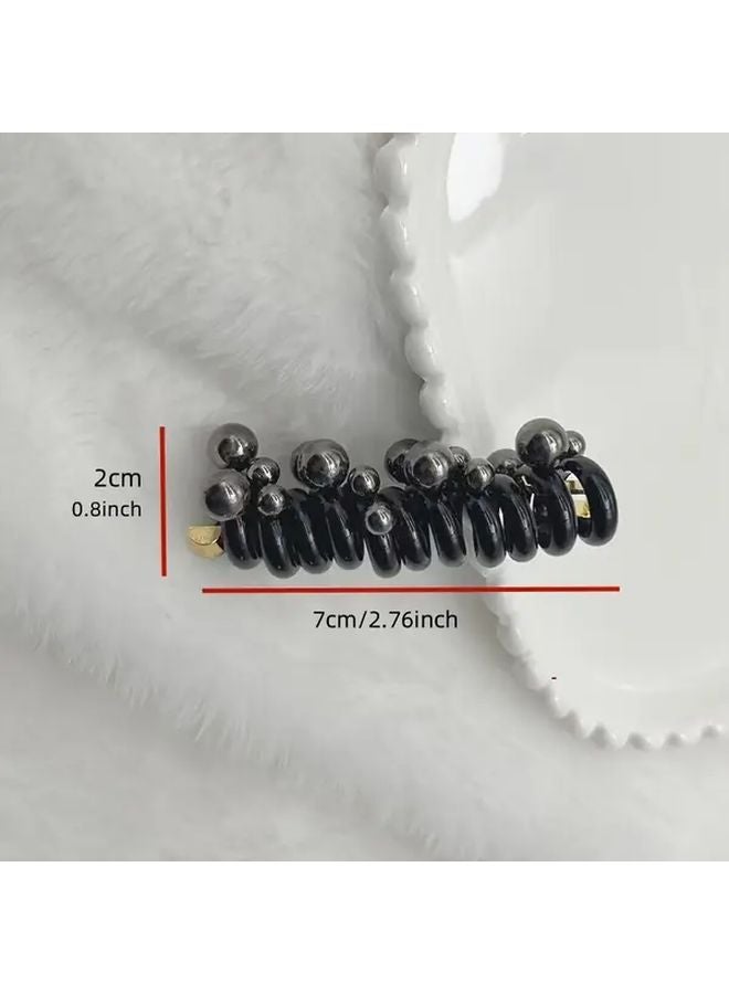 Silvery Telephone Cord Hair Ties Bubble Braid Beaded Head Rope Ponytail Hair Tie - Image 4